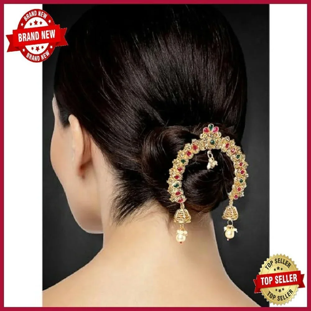Traditional Indian Hair Brooch Pearl Rhinestone Bridal Wedding Accessory
